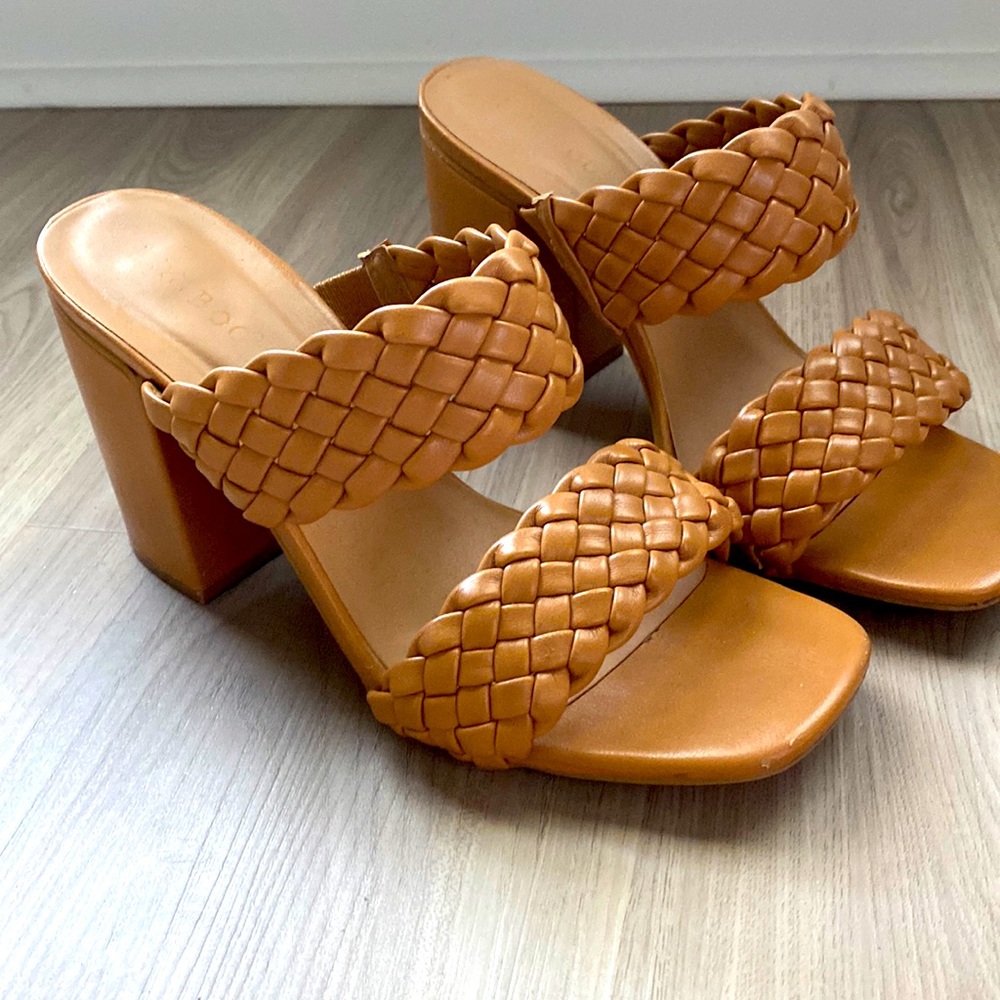 Braided Brown Blocked Heels
